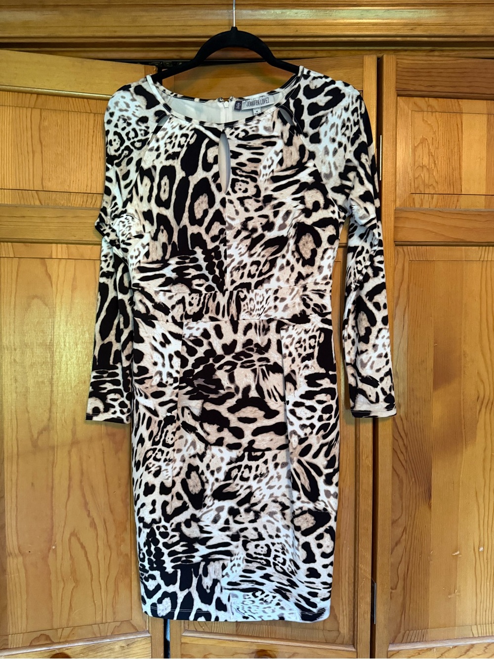 Jennifer Lopez Black & White Animal-Print Long Sleeve Sheath Dress